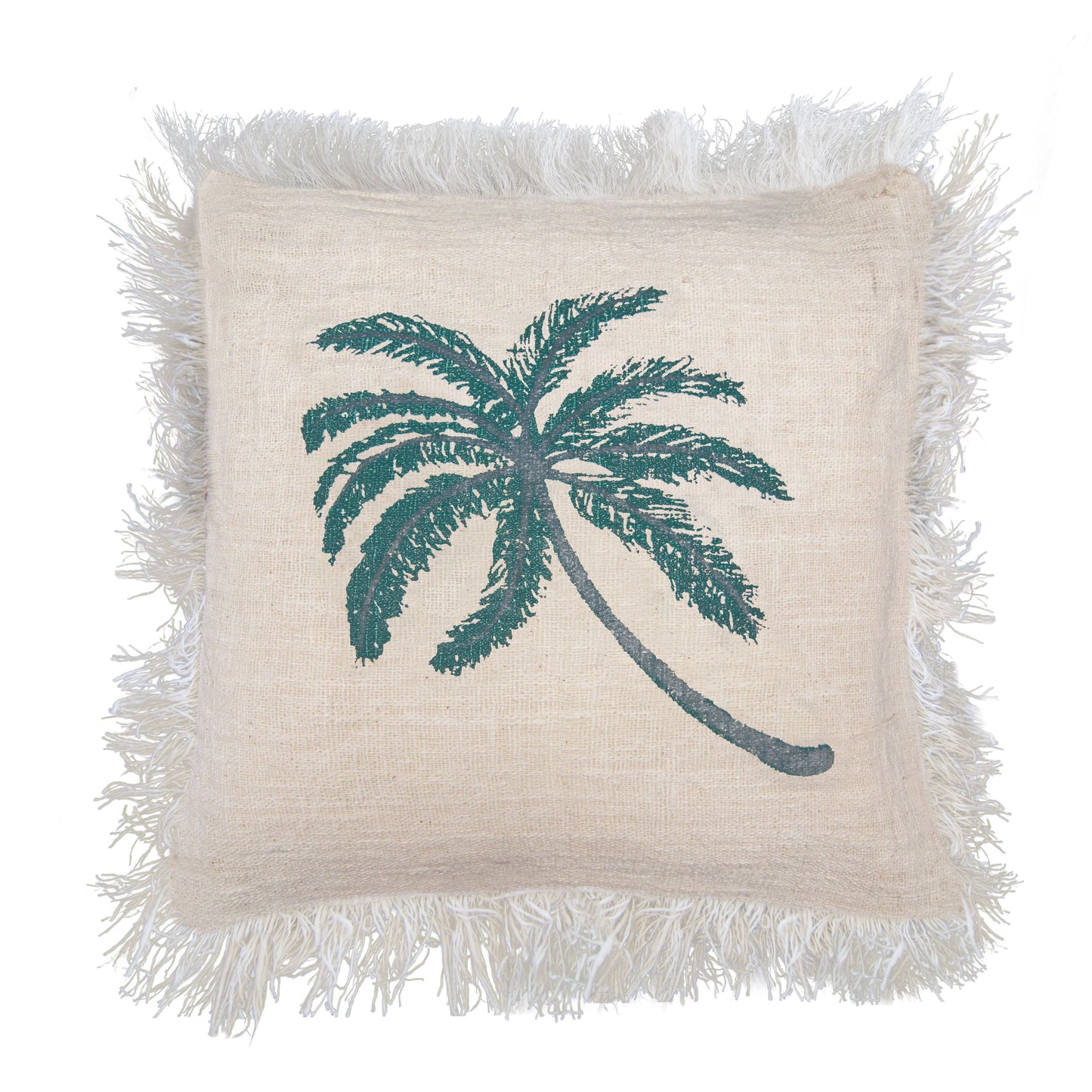 Funda de Cojín de Lino 60x60 Palmera con Flecos