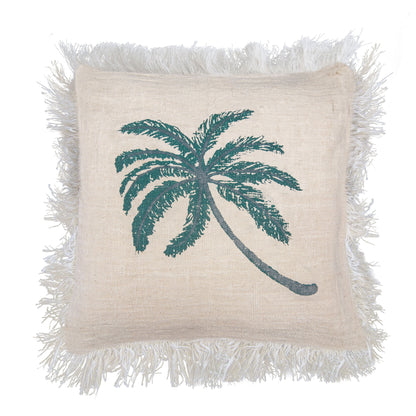 Funda de Cojín de Lino 60x60 Palmera con Flecos