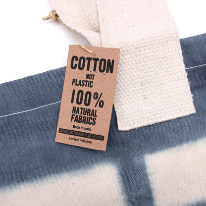 Bolsa de Algodon Natural con Diseño "Tie Dye" (220g)- 38x42x12cm - Rectángulos Celestes - Asa Natural